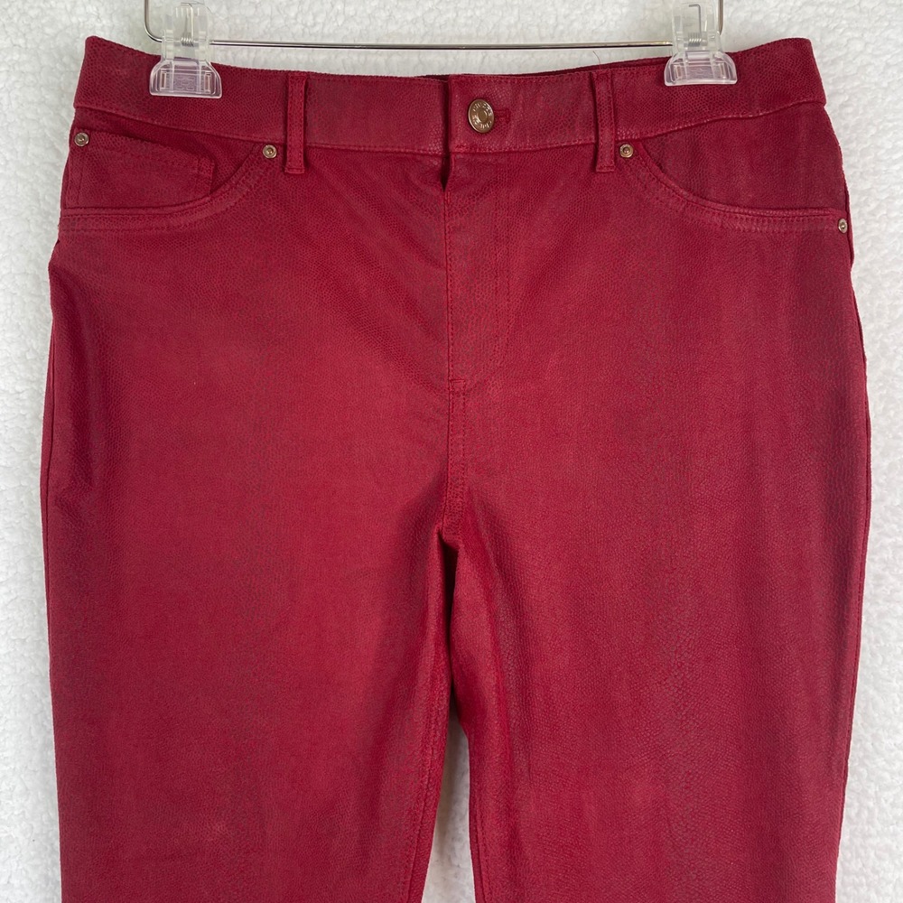 Chicos So Slimming Faux Suede Pebbled Pants‎ Red Size 1 Regular Ankle Slim Leg